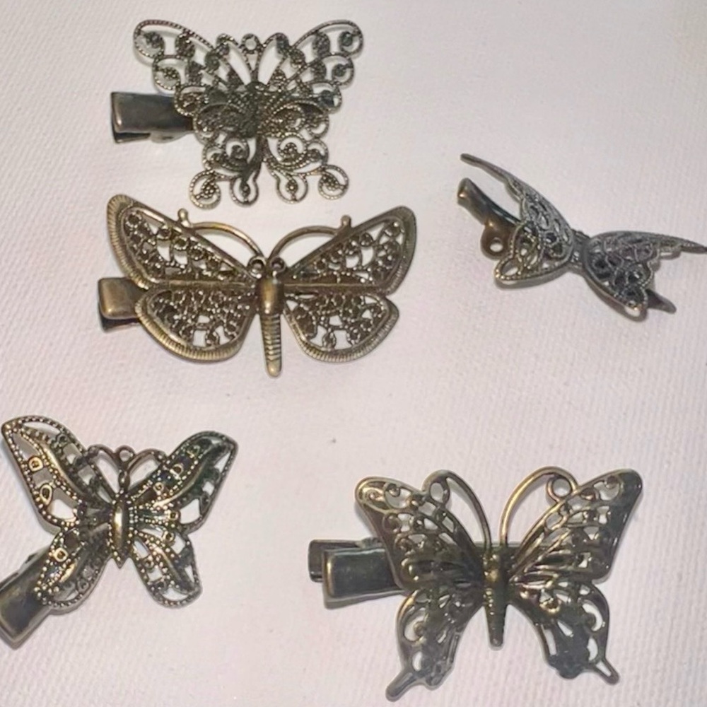 Hair Clips Butterfly Flower Feather Hair Barrettes 12 Piece Set Bronze Tone New - Picture 14 of 16